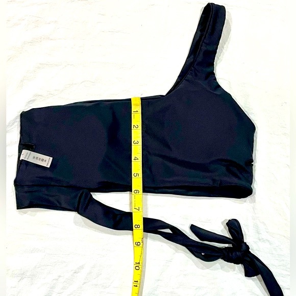 SIDE TIE SWIM TOP black One Shoulder bikini bathing suit top (only) sizeL NEW - Picture 6 of 8